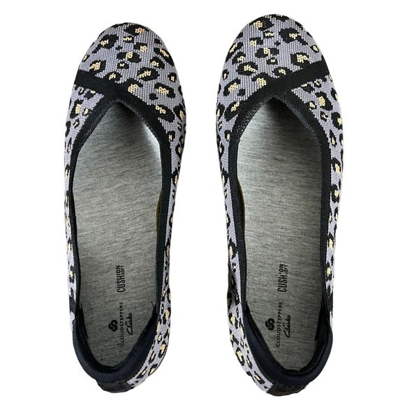 Clarks Cloudsteppers women's gray patterned Cusion Soft flats shoes size 8.5 - Picture 1 of 8